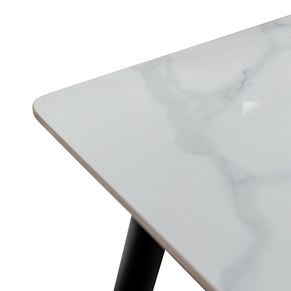 Santana Small Snow White Sintered Stone Top Dining Table with Black legs