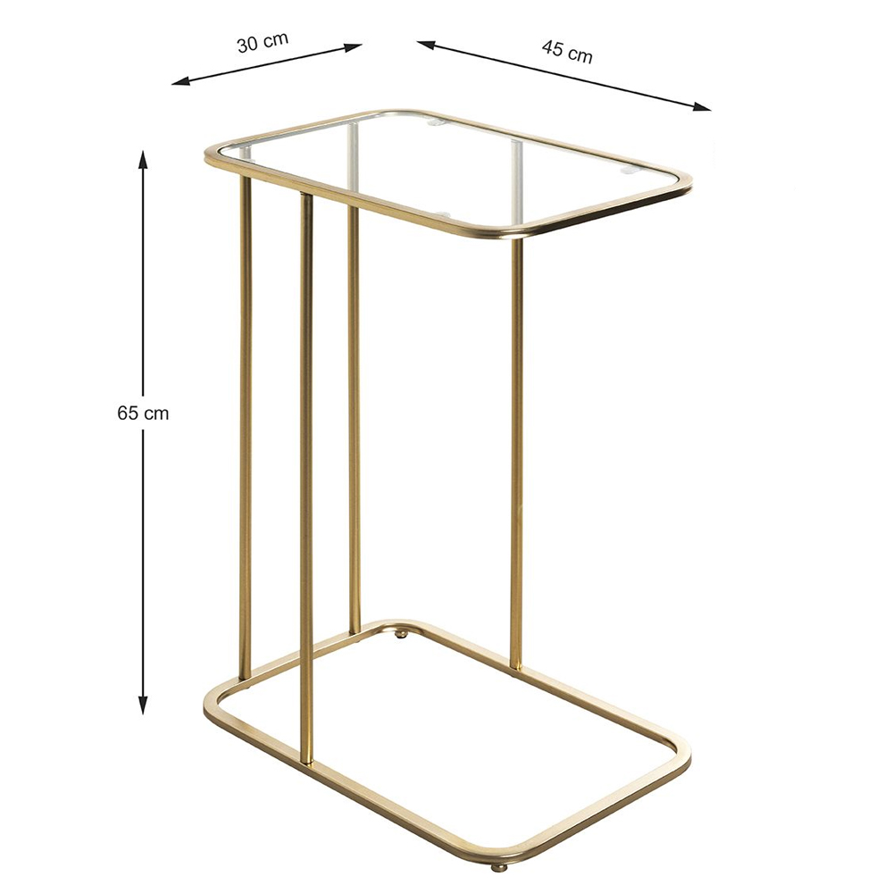 Santiago Clear Glass End Table With Gold Steel Frame