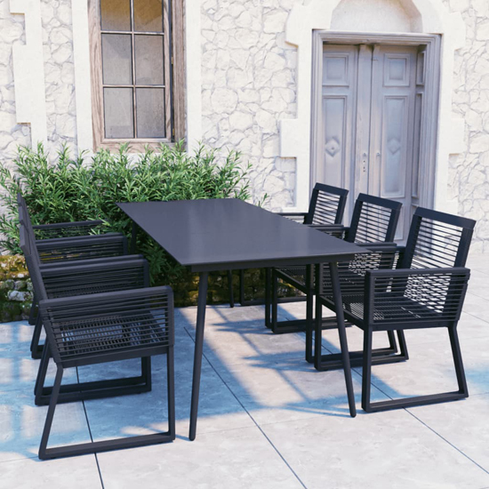 Product photograph of Santiago Large Pvc Rattan 7 Piece Outdoor Dining Set In Black from Furniture in Fashion