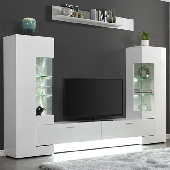 Photo of Santiago entertainment unit in white high gloss with led lights