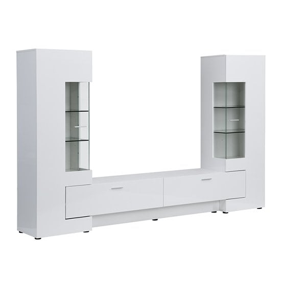 Santiago Entertainment Unit In White High Gloss With LED Lights