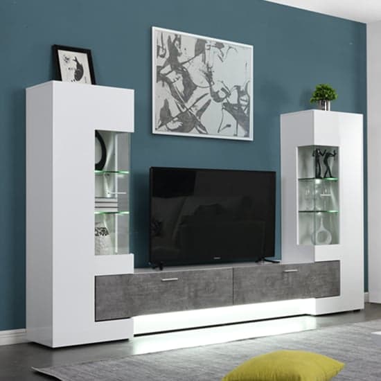 Photo of Santiago entertainment unit in white gloss and concrete effect