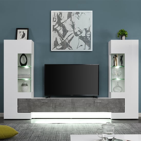 Santiago Entertainment Unit In White Gloss And Concrete Effect_2