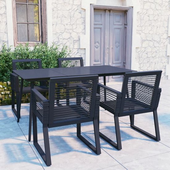 Product photograph of Santiago Medium Pvc Rattan 5 Piece Outdoor Dining Set In Black from Furniture in Fashion
