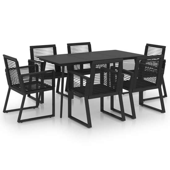Santiago Medium PVC Rattan 7 Piece Outdoor Dining Set In Black