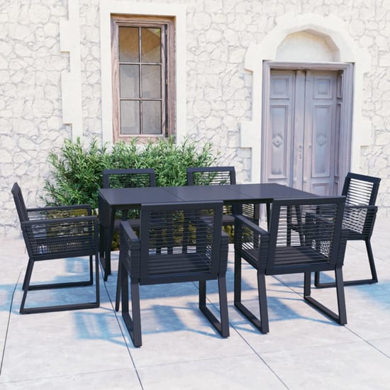 Product photograph of Santiago Medium Pvc Rattan 7 Piece Outdoor Dining Set In Black from Furniture in Fashion