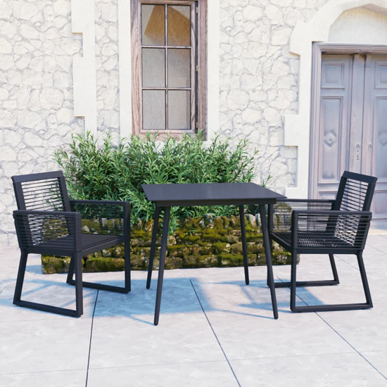Product photograph of Santiago Small Pvc Rattan 3 Piece Outdoor Dining Set In Black from Furniture in Fashion
