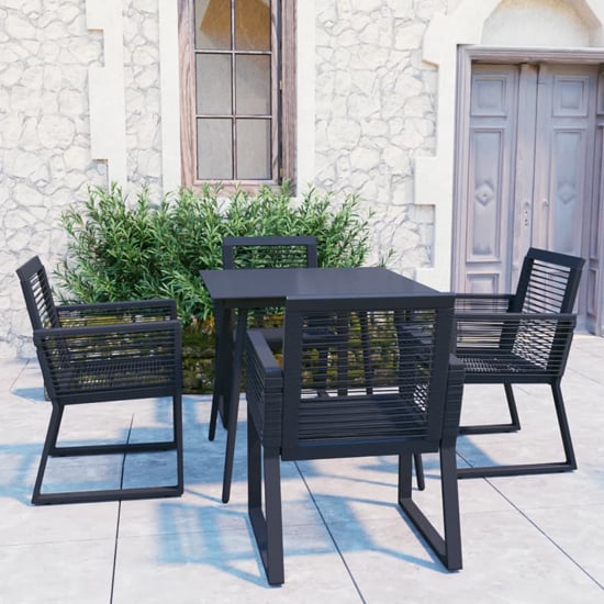 Product photograph of Santiago Small Pvc Rattan 5 Piece Outdoor Dining Set In Black from Furniture in Fashion