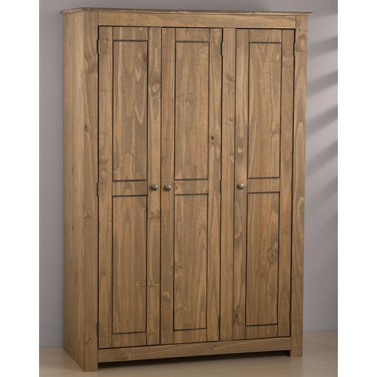 Read more about Santiago wide wardrobe in distressed pine with 3 doors
