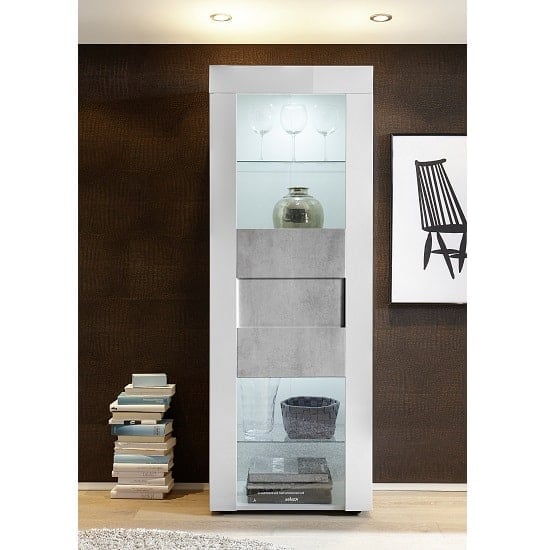 Read more about Santino display cabinet in white high gloss and grey with led