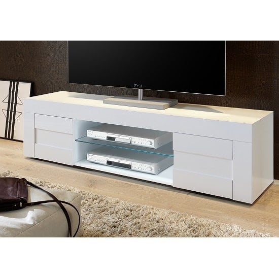 Product photograph of Santino Tv Stand Large In White High Gloss With 2 Doors from Furniture in Fashion