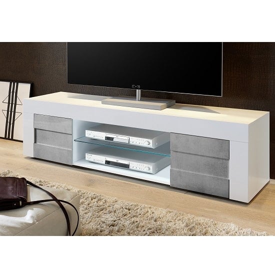 Read more about Santino tv stand large in white high gloss and grey and 2 doors