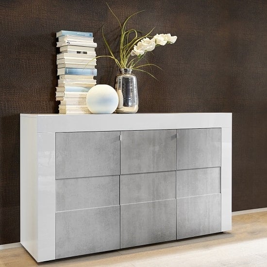 Photo of Santino sideboard in white high gloss and grey with 3 doors