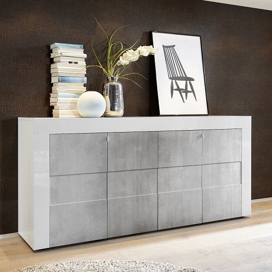 Photo of Santino sideboard in white high gloss and grey with 4 doors