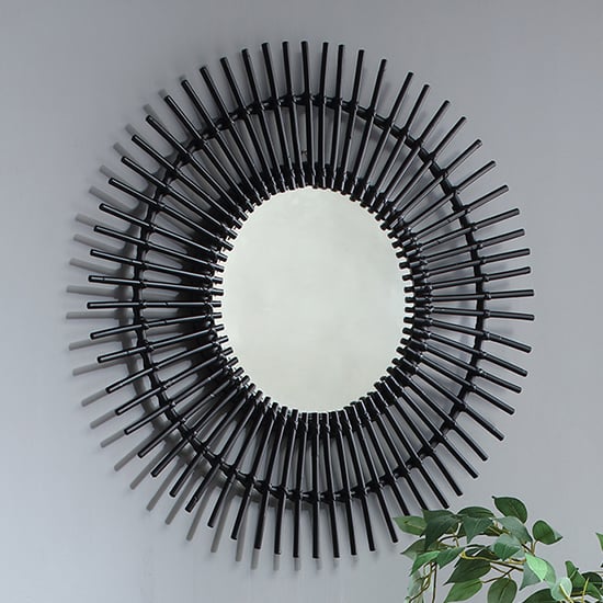 Product photograph of Santol Starburst Wall Mirror In Black Rattan Frame from Furniture in Fashion