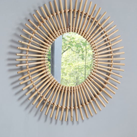 Product photograph of Santol Starburst Wall Mirror In Natural Rattan Frame from Furniture in Fashion