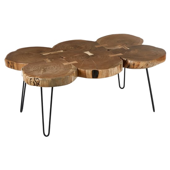 Read more about Santorini wooden coffee table with black metal legs in brown