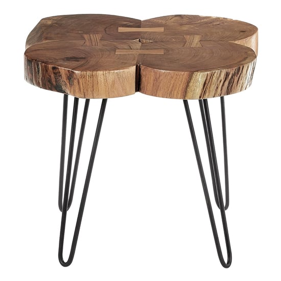 Santorini Wooden Side Table With Black Metal Legs In Brown
