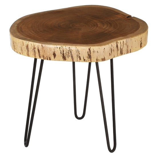 Read more about Santorini wooden side table with black tripod base in brown