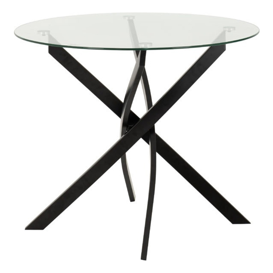 Sanur Clear Glass Dining Table Round With 4 Grey Velvet Chairs