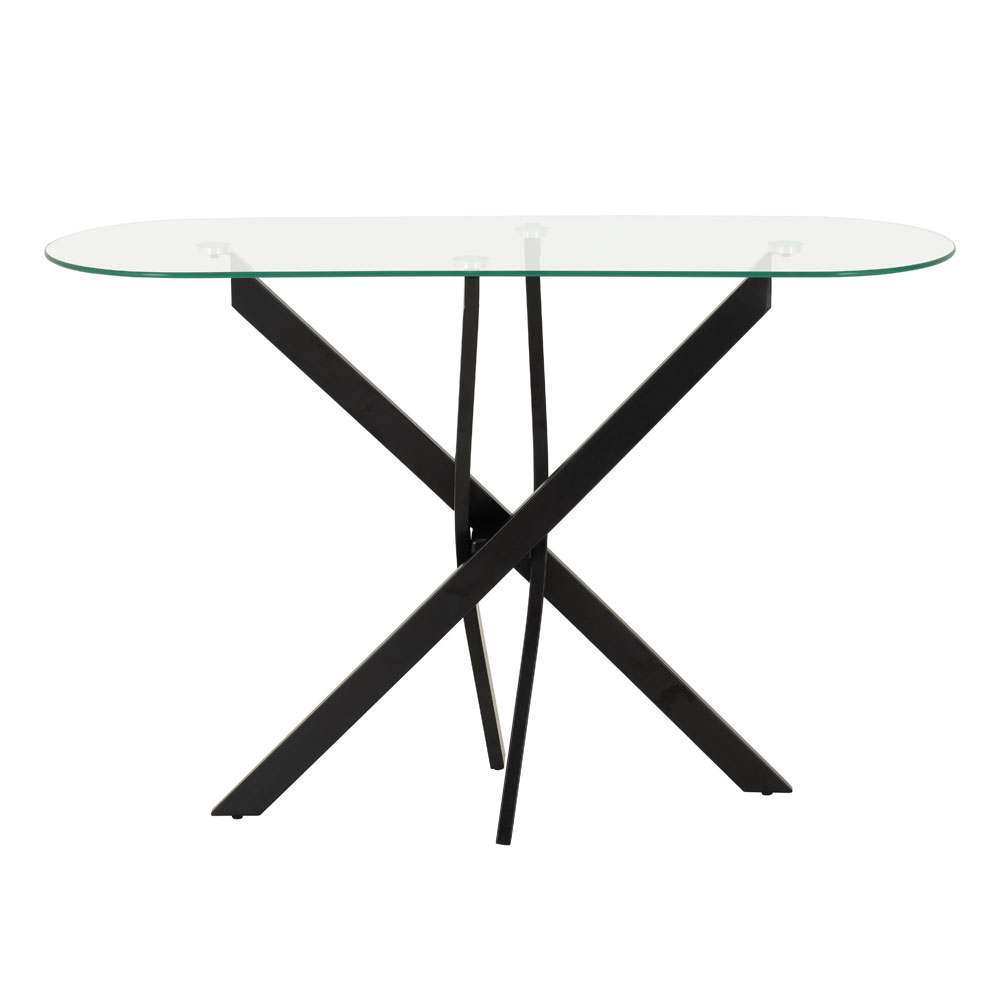 Sanur Clear Glass Top Console Table with Black Metal Base