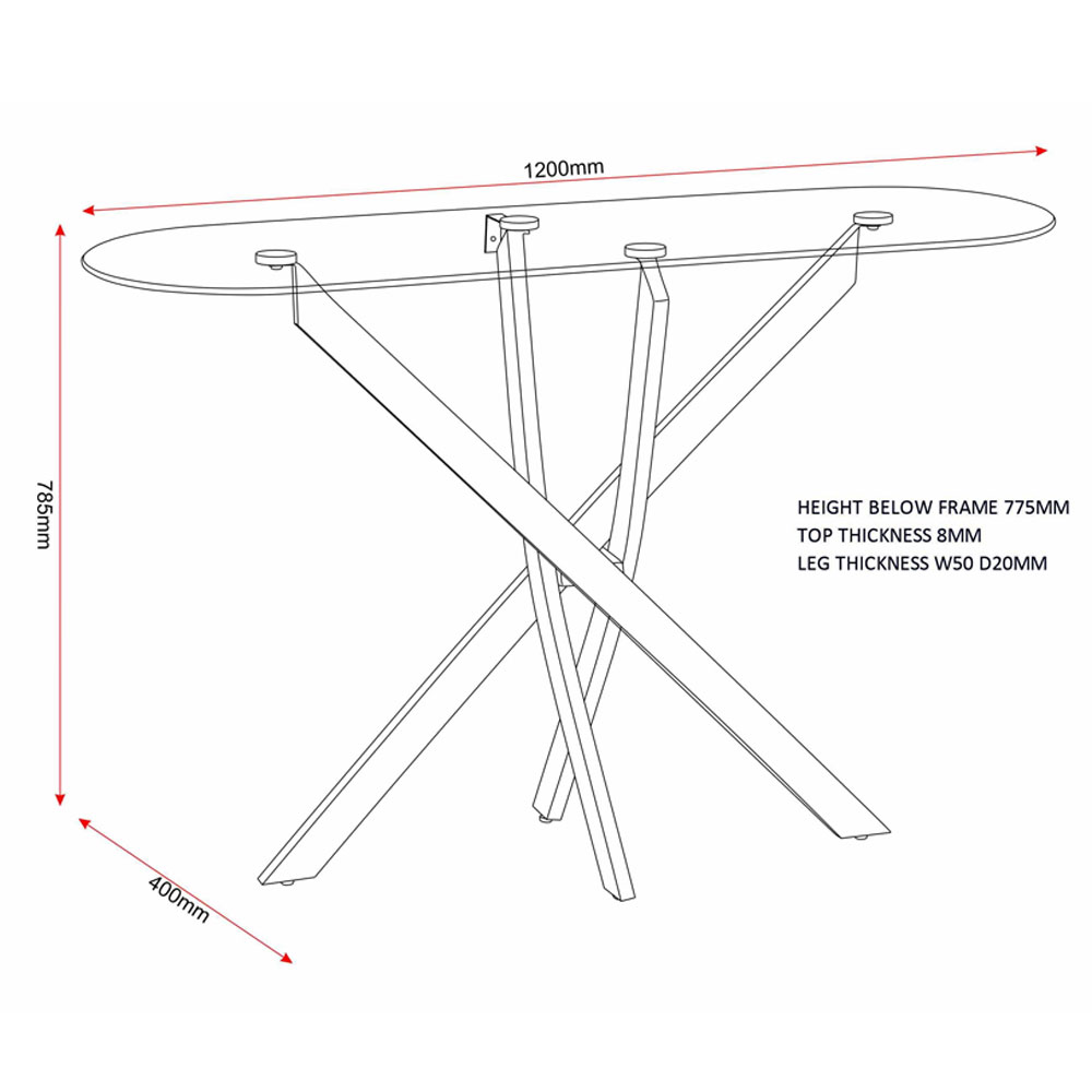 Sanur Clear Glass Top Console Table with Black Metal Base