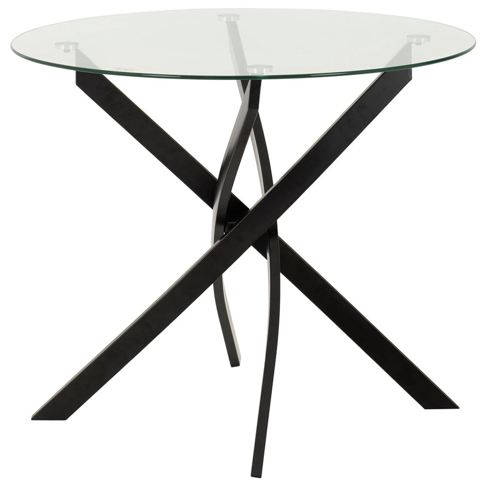 Sanur Clear Glass Top Dining Table with 4 Navy Blue Chairs