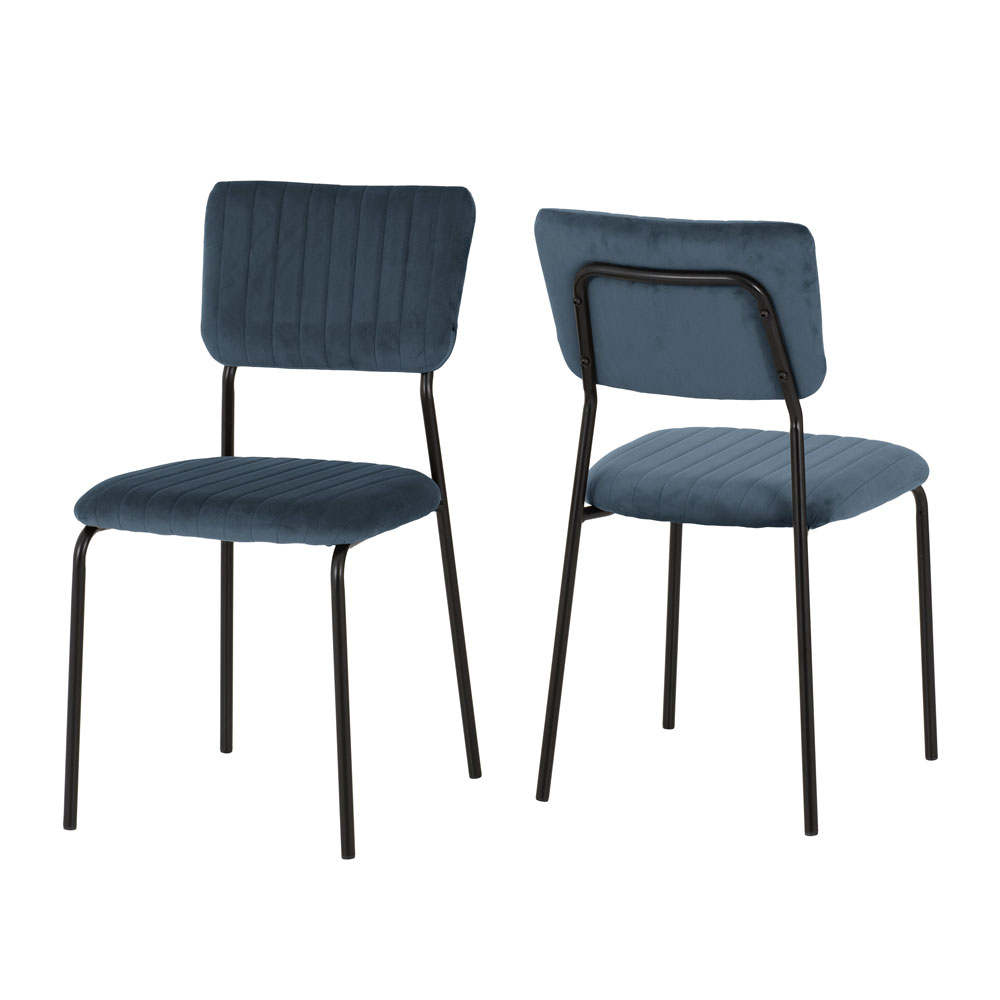 Sanur Clear Glass Top Dining Table with 4 Navy Blue Chairs