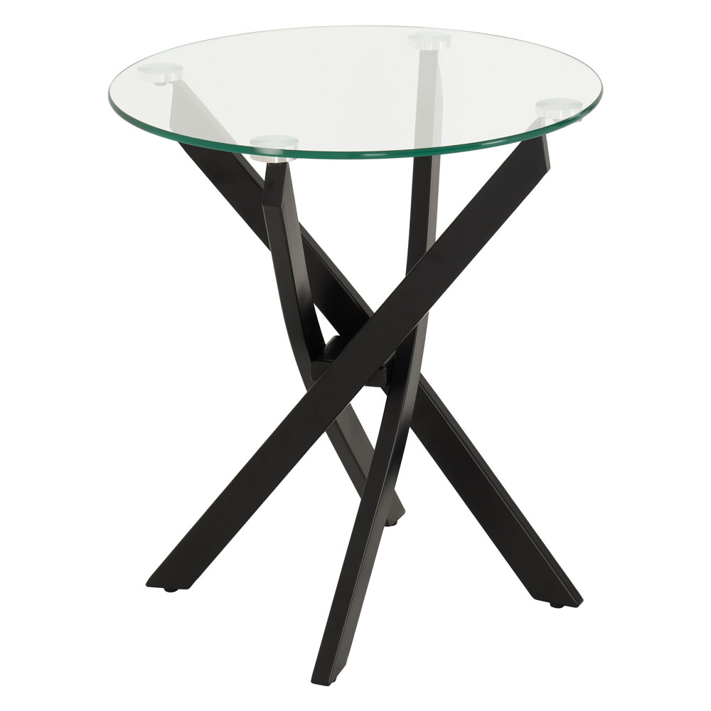 Sanur Clear Glass Top Side Table with Black Metal Base