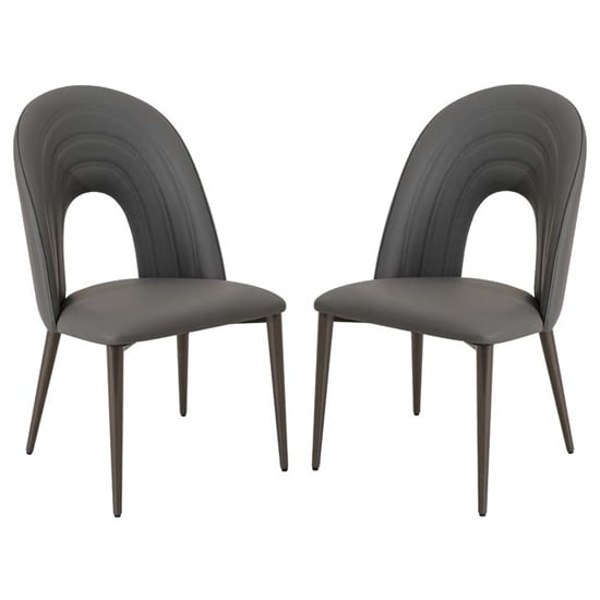 Sanur Dark Grey Faux Leather Dining Chairs In Pair