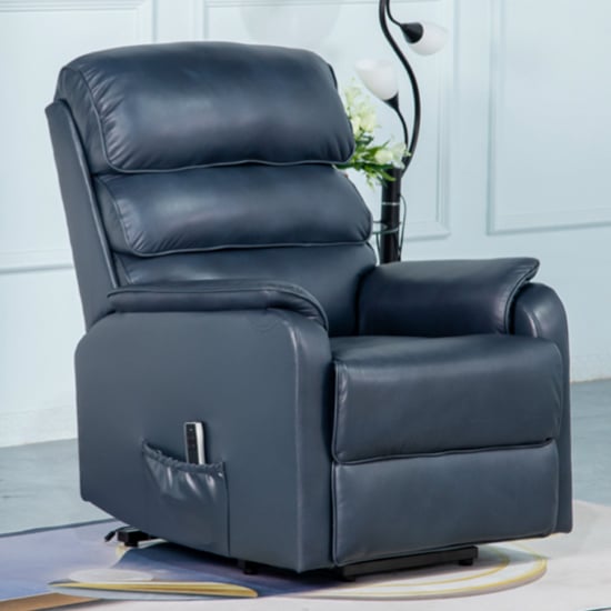Product photograph of Sanur Electric Leather Lift And Tilt Recliner Armchair In Navy from Furniture in Fashion