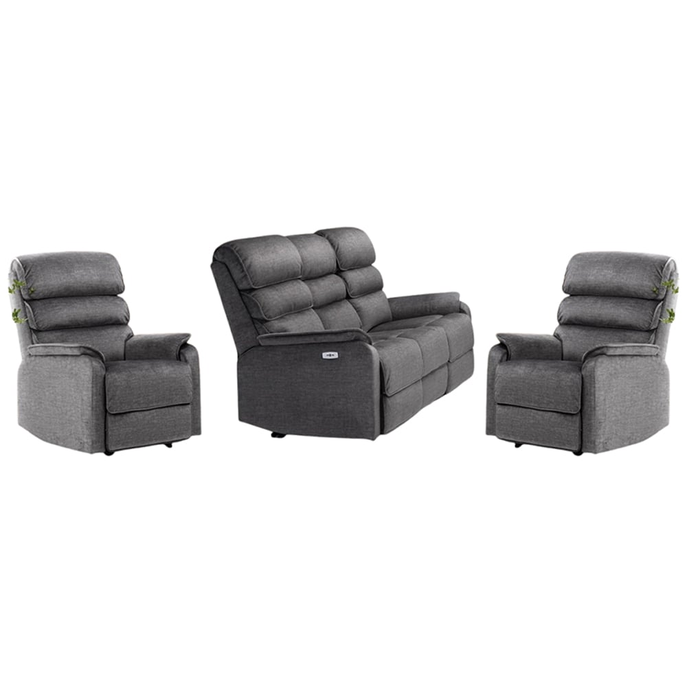 Sanur Fabric Electric Recliner 3+1+1 Seater Sofa Set In Grey
