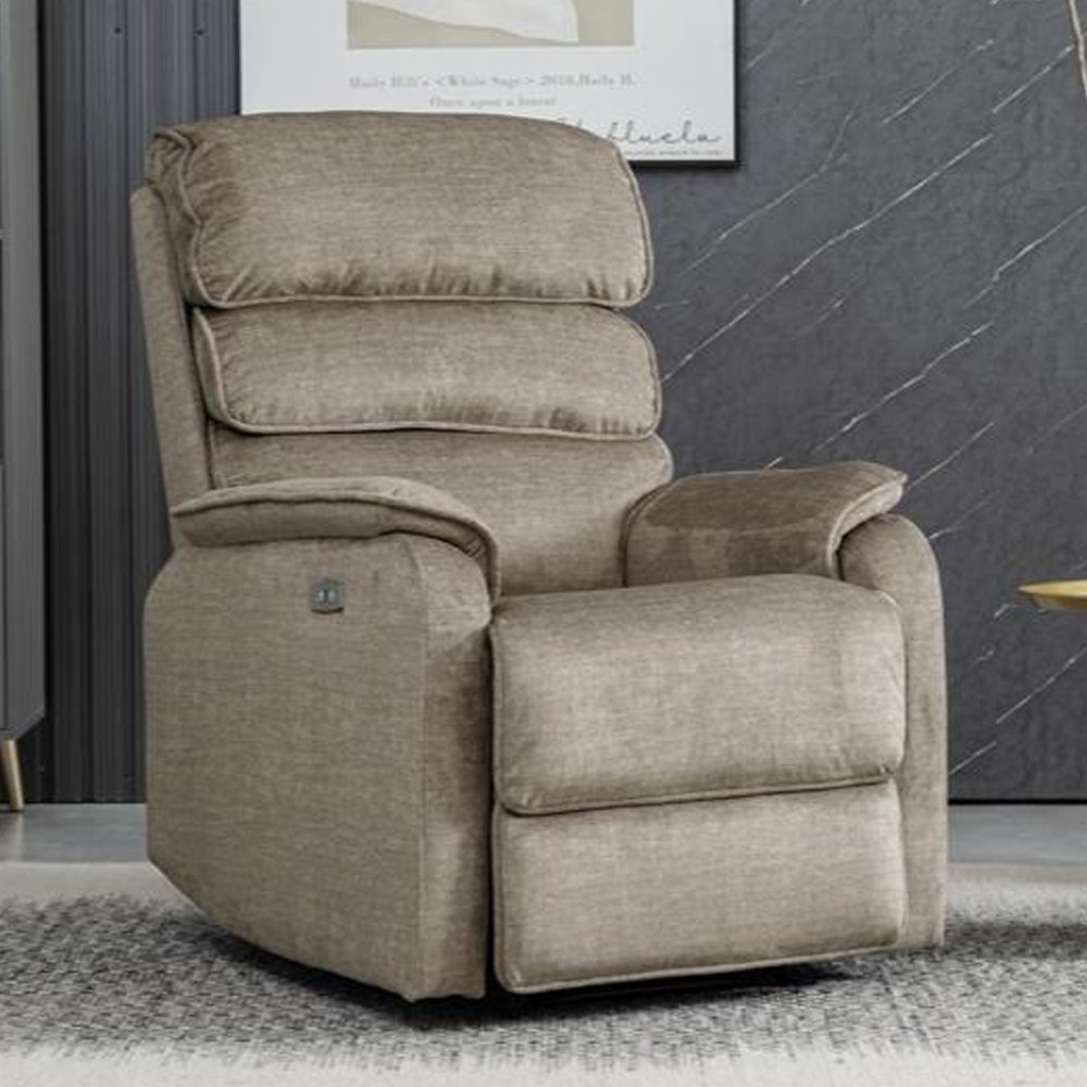 Sanur Fabric Electric Recliner Sofa Suite In Taupe