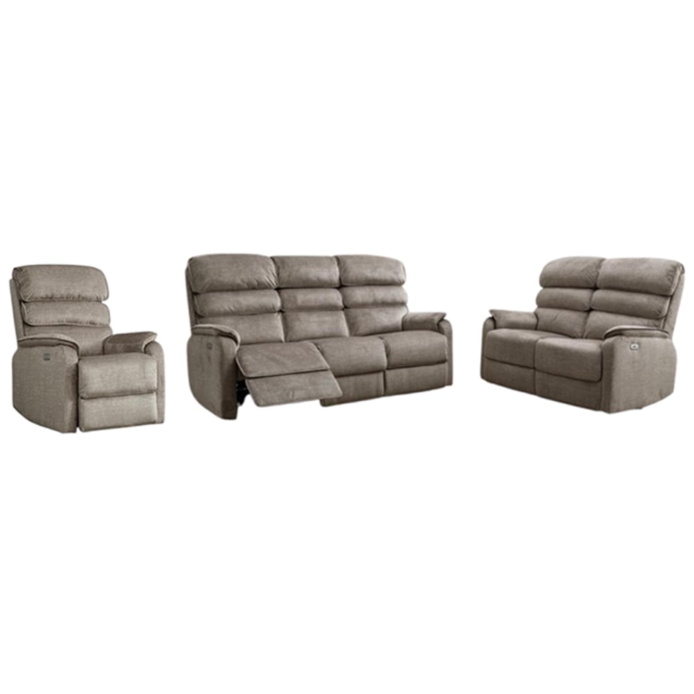 Sanur Fabric Electric Recliner Sofa Suite In Taupe