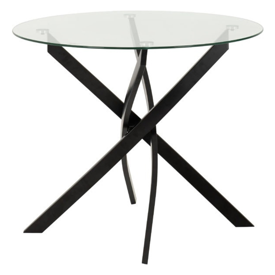 Sanur Glass Dining Table Round In Clear With Black Metal Legs