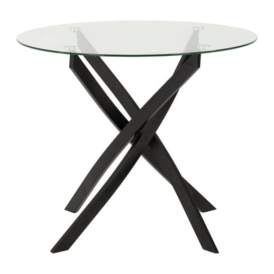 Sanur Glass Dining Table Round In Clear With Black Metal Legs