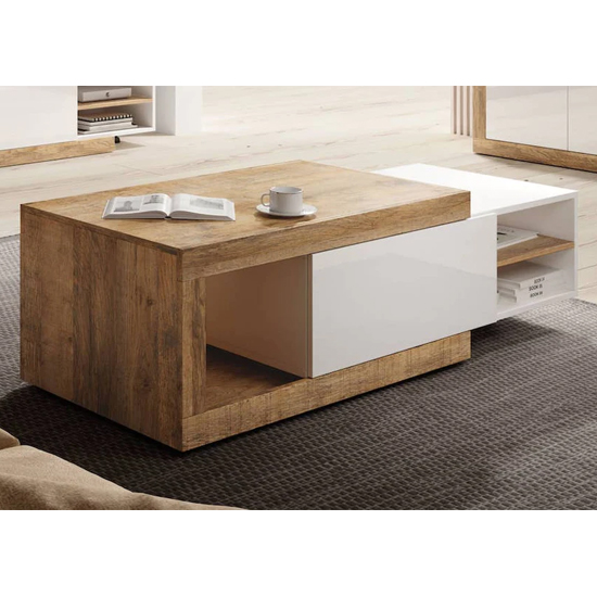 Sanur High Gloss Coffee Table In White And Sandal Oak