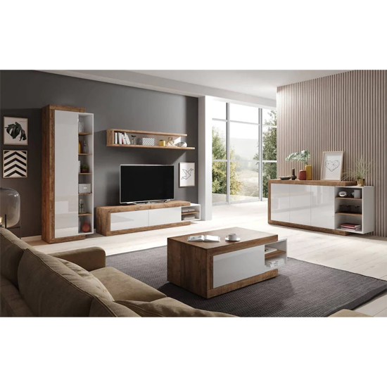 Sanur High Gloss Coffee Table In White And Sandal Oak