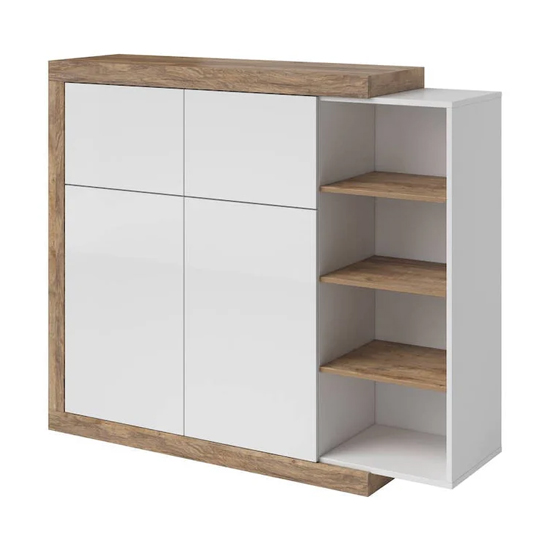 Sanur High Gloss Sideboard 2 Doors In White And Sandal Oak
