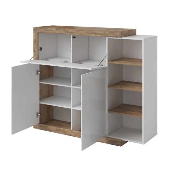 Sanur High Gloss Sideboard 2 Doors In White And Sandal Oak
