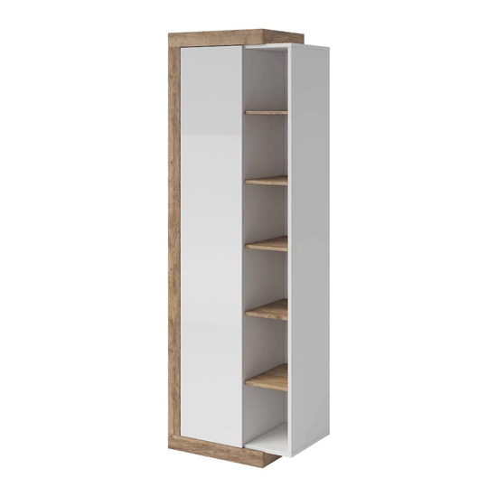 Sanur High Gloss Storage Cabinet Tall In White And Sandal Oak