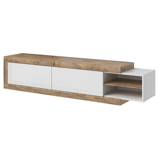 Sanur High Gloss TV Stand With 2 Doors In White And Sandal Oak