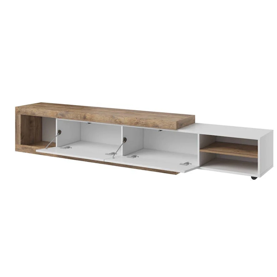 Sanur High Gloss TV Stand With 2 Doors In White And Sandal Oak