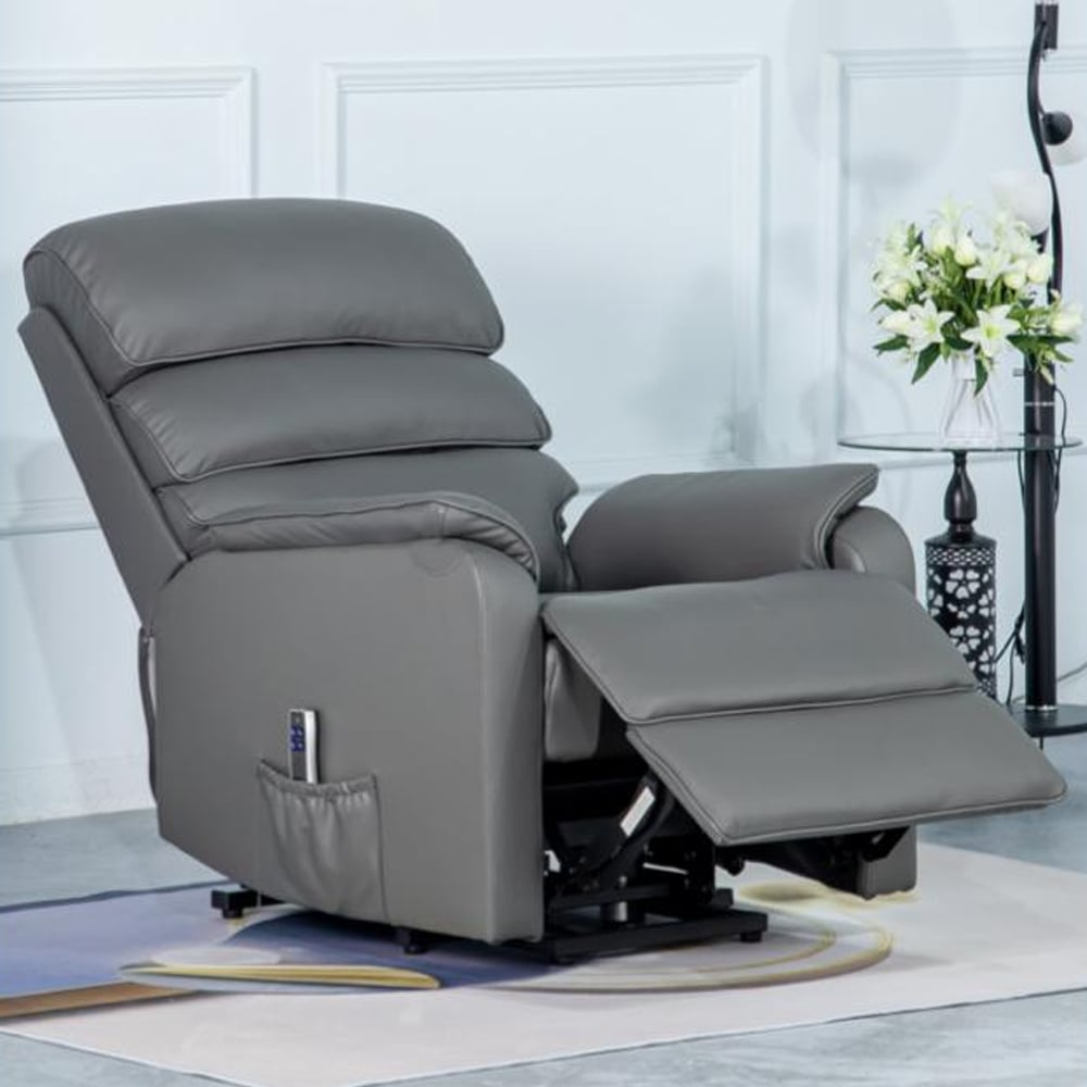 Sanur Leather Electric Lift And Tilt Recliner Chair In Grey