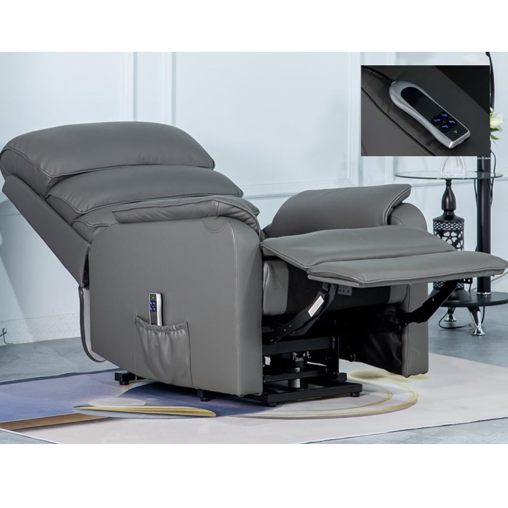 Sanur Leather Electric Lift And Tilt Recliner Chair In Grey