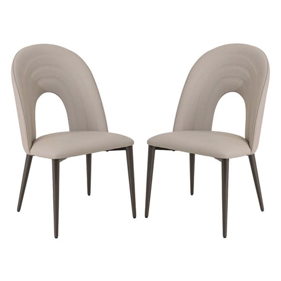 Product photograph of Sanur Light Grey Faux Leather Dining Chairs In Pair from Furniture in Fashion