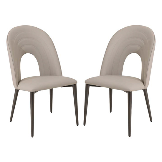 Product photograph of Sanur Light Grey Faux Leather Dining Chairs In Pair from Furniture in Fashion