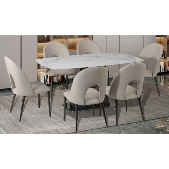 Product photograph of Sanur Sintered Stone Dining Table With 6 Light Grey Chairs from Furniture in Fashion
