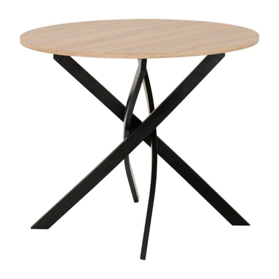 Sanur Wooden Dining Table Round In Sonoma Oak With Black Legs
