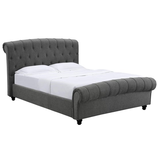 Sanura Linen Fabric Double Bed In Grey